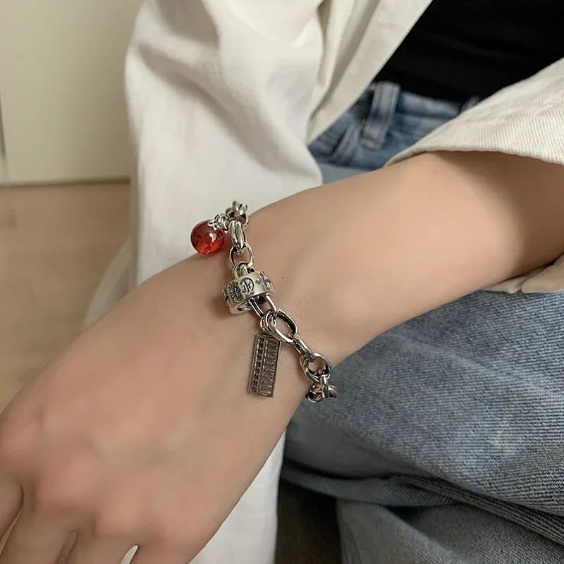 سوار فضة إسترليني للنساء ، حبة حمراء ، خمر ، رغبة ، صيني ، فاتن ، معداد ، موضة فتاة ، هدية مجوهرات ، دروبشيب ، بيع بالجملة