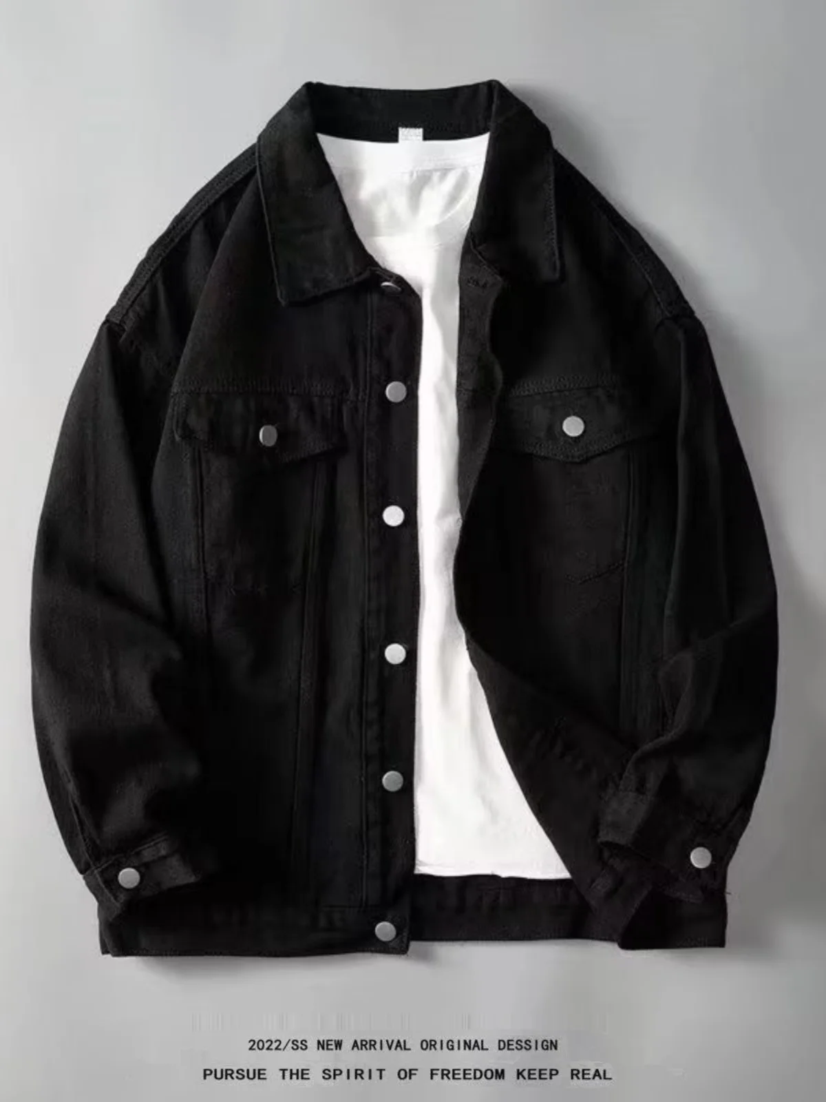 

Men's Denim Jaet Thiened Fce Winter Sle Youth Faion Workwear Coat Bla Autumn Winter High Street Trend