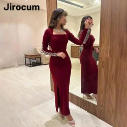 Jirocum Square Neck Beaded Prom Dress Women Sexy Mermaid Party Evening Gowns Side Slit Saudi Special Occasion Dresses 2024 New