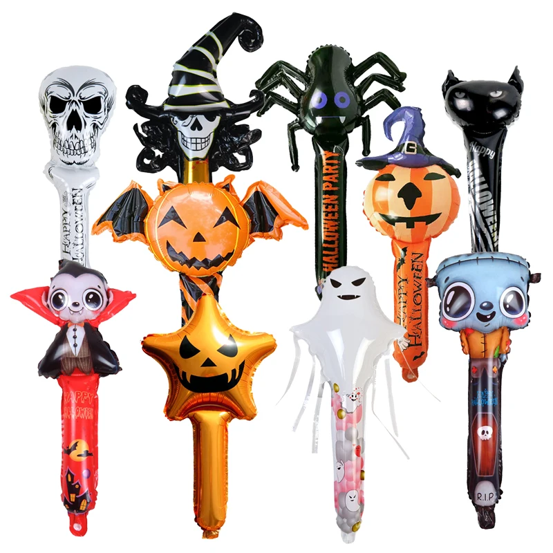 10 stücke Halloween Geist Skelett Kürbis Folie Luftballons Spinne Vampir aufblasbare Handheld Stick Festival Halloween Party Dekor