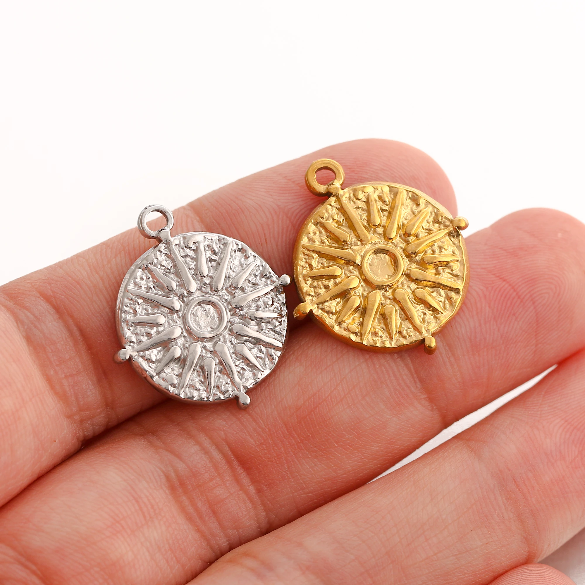 3 Stück Vintage Sonne/Stern/Erde Sonne Charm 3D Prägung Sunburst Edelstahl Anhänger DIY Armband Halskette Erkenntnisse Schmuckherstellung – Detail 14