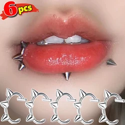 C Shaped Punk Nose Lips Rings Stainless Steel Fake Lip Ring Rivet Clip on Non Body Piercing Hoop Ring for Women Men Non-Pierced