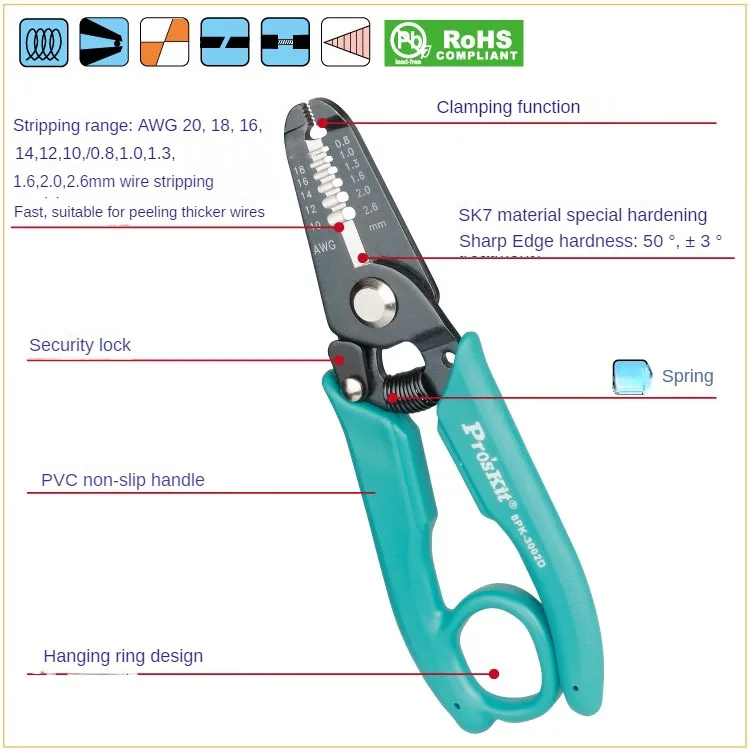 Pro'skit Precision Wire Stripping Tool Pliers Precise Wire Stripping Shearing Suitable for Electronic Precision Machining Pliers