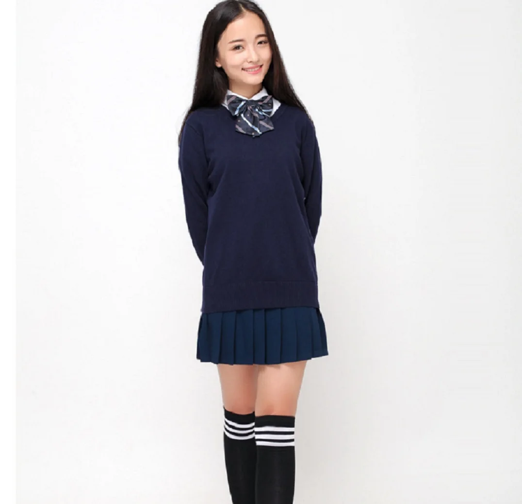 日本の学校制服 女の子と男の子用 ニット Vネック プルオーバー 長袖セーター コスプレ衣装 JK 制服