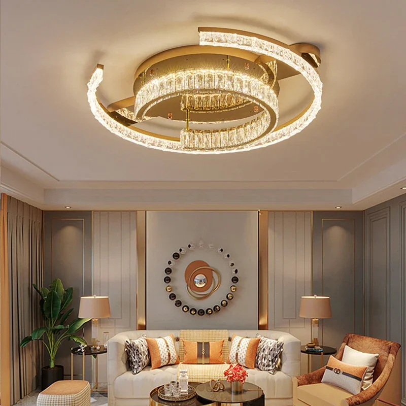 

Modern Light LED Crystal Ceiling Light Gold Frame Indoor Pendant Lamp For Living Room Master Bedroom Dining Room Kitchen Home