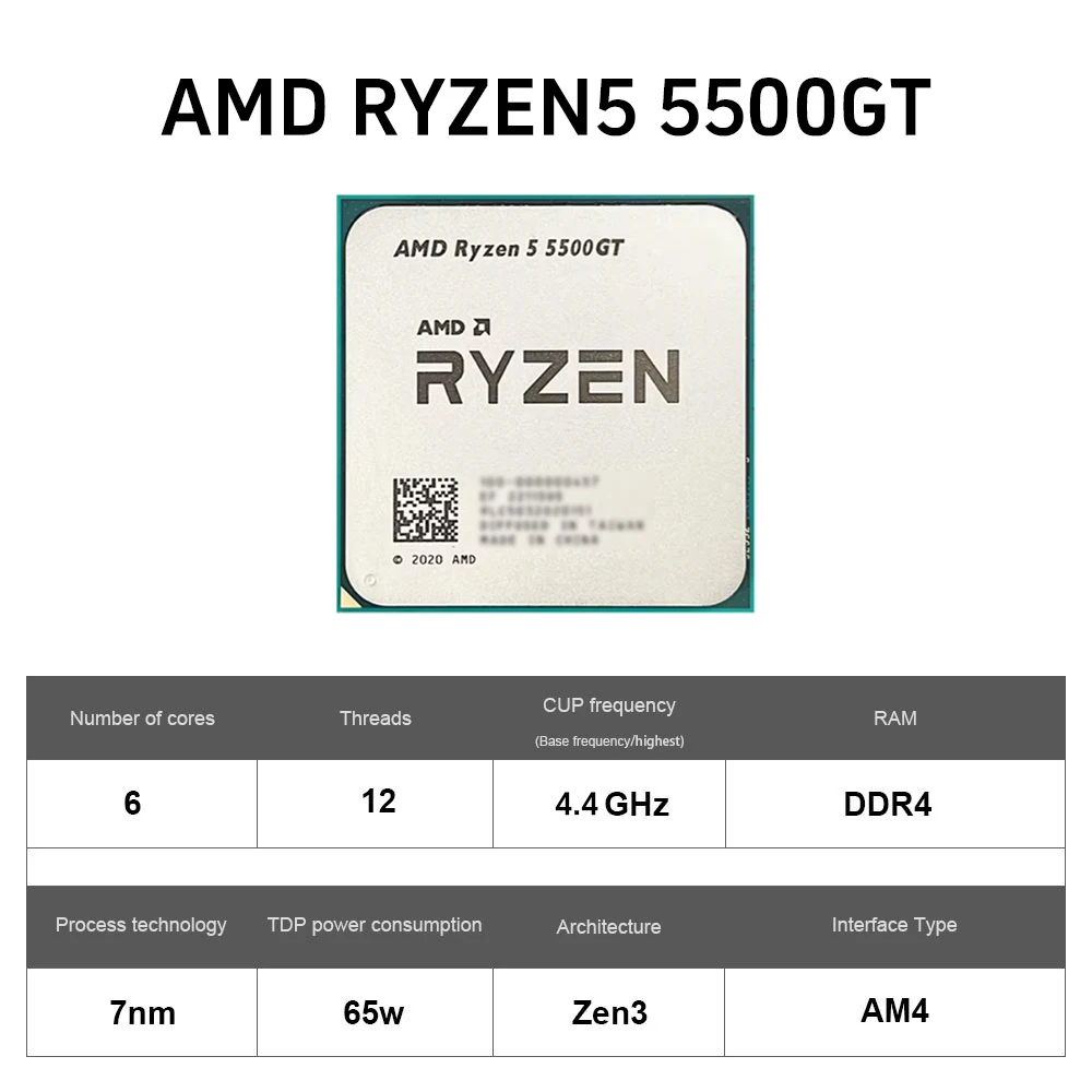 AMD RYZEN 5 5500GT  New Desktop Gaming CPU 6-Core 12-Thread 4.4GHz TSMC 7nm 19MB L3 AM4  Socket  ZEN3 DDR4 PCIe 3.0