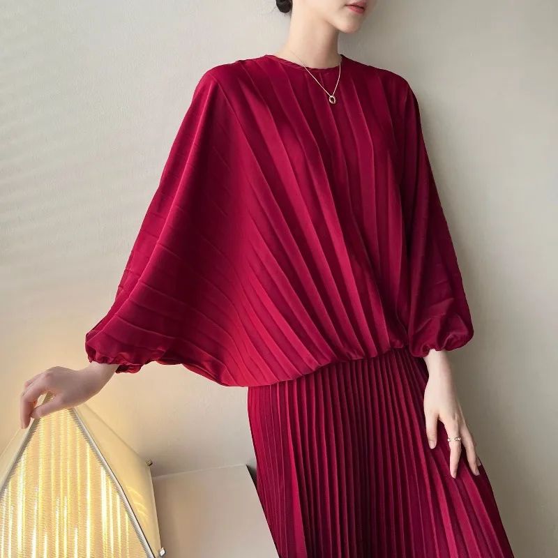 

Miyake Pleated Korean Version High-quality Women's Shirt Loose and Fashionable Lantern Sleeves Elegant Temperament Jacket Top