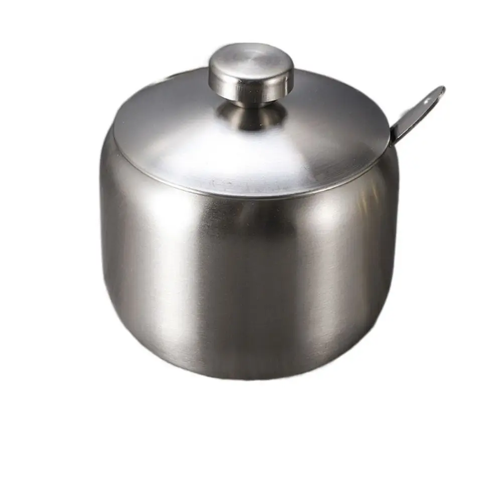 

Stainless Steel Sugar Bowl with Spoon Lid Large Capacity Seasoning Pot Gold Silver Durable Small Condiment Container Restaurant