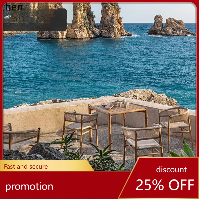 

HT Seaside Beach Courtyard B & B Resort Sea View Room Table and Chair Outdoor Rattan Chair