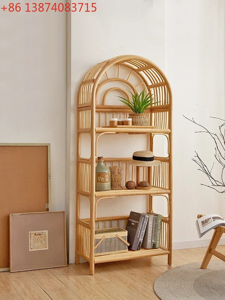 

Rattan Shelf Floor Bookshelf Multi-Layer Storage Rack Living Room Home Display Stand