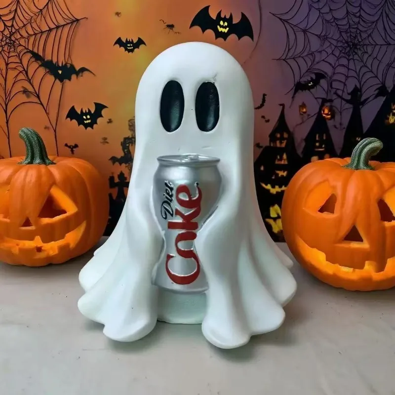 Creative and Fun Ghost Soda Can Resin Statue Halloween Desk Decoration Cute Ghost Room Decoration Home Office Decoration