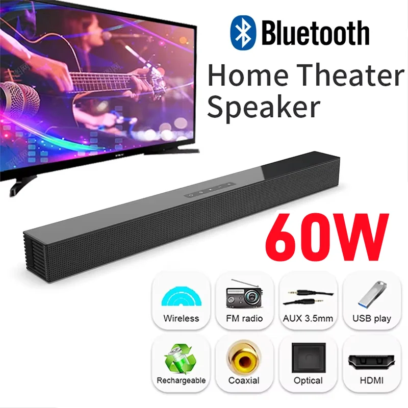 

60W Wireless Column Soundbar Bluetooth Speaker Powerful 3D Music Sound Bar Home Theater Aux 3.5mm Rca TF Card For TV PC BS18B