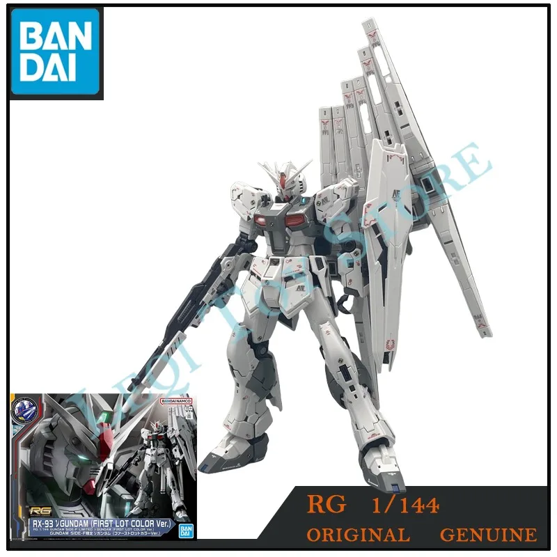 

Bandai Original RG 1/144 RX-93V GUNDAM (первая партия, цвет Ver) Аниме фигурки героев, игрушки для детей, подарок, коллекционные модели, украшения