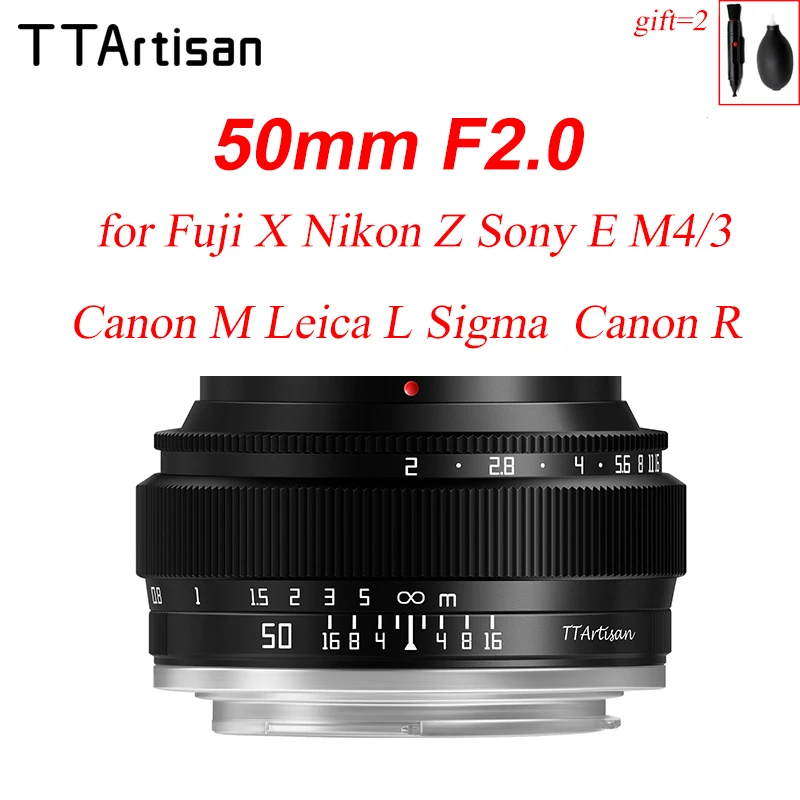 TTArtisan 50mm F2 Full Fame Prime Lens for Sony E Mount Fujifilm XF Canon EFM EOS M Nikon Z Panasonic Olympus Camera