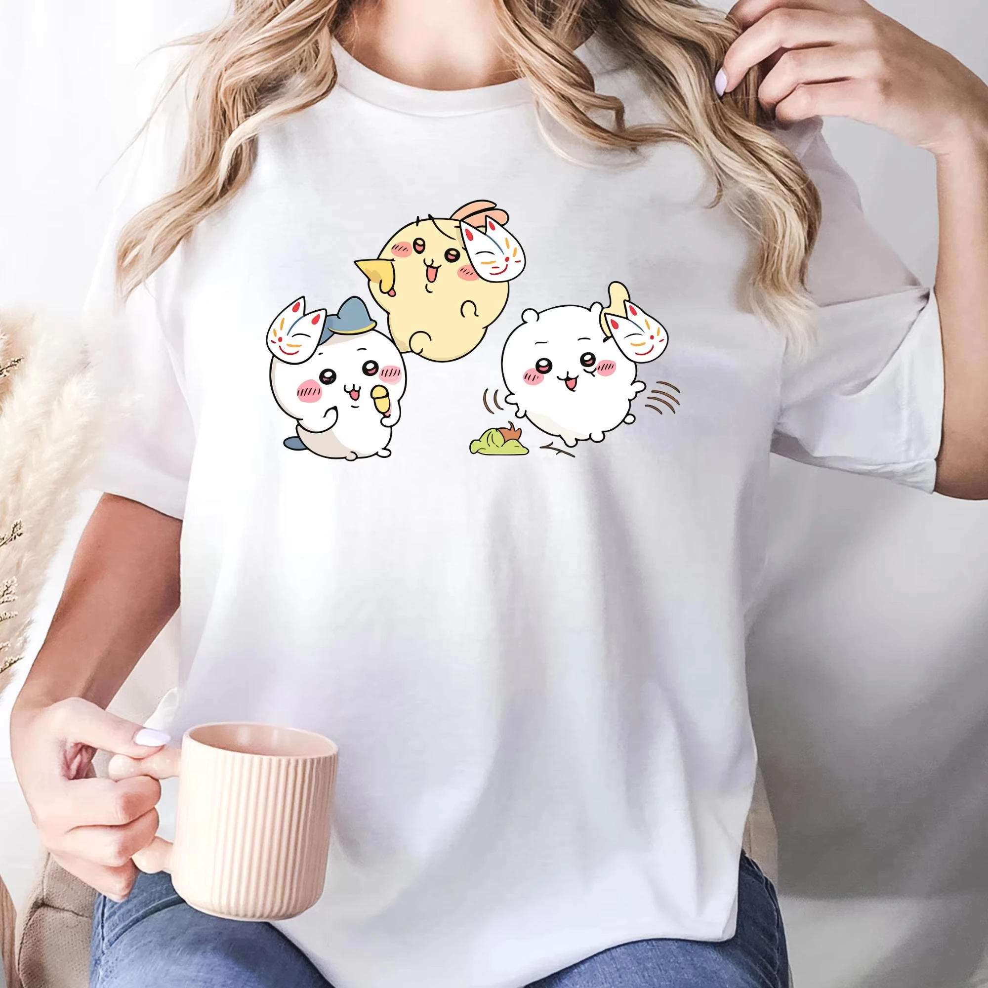Chiikawa Usagi Cute Anime Graphic T‑Shirt Cotton Unisex Couple Loose Half‑Sleeve Summer Casual Short‑Sleeve Streetwear Daily Top