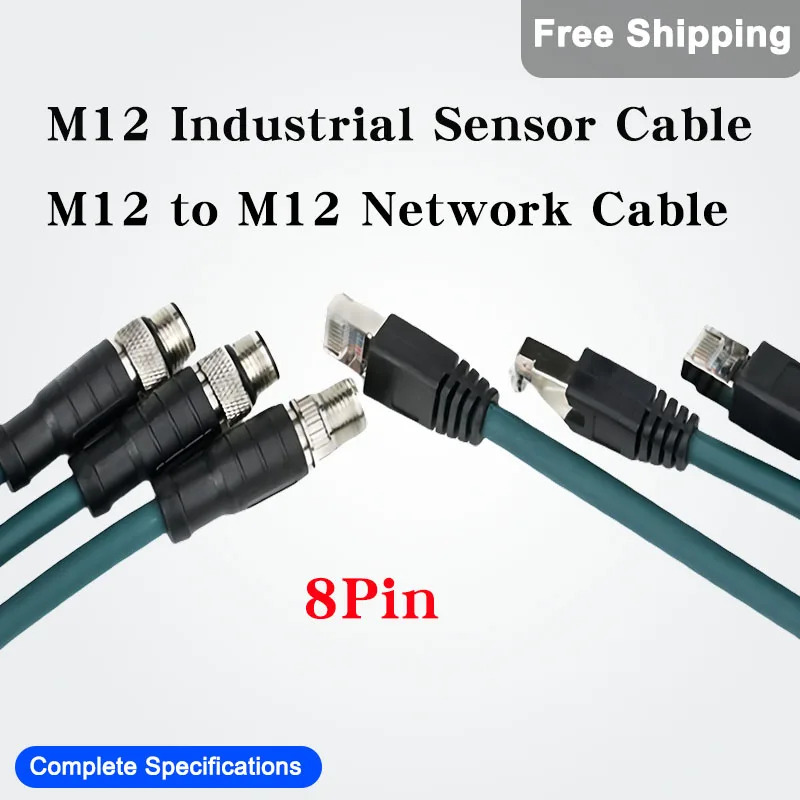M12 8Pin X-Code to RJ45 Cat6A Ethernet Cable - 10Gbps Gigabit Data Transmission, Shielded Industrial Camera Network Wire 1-20M