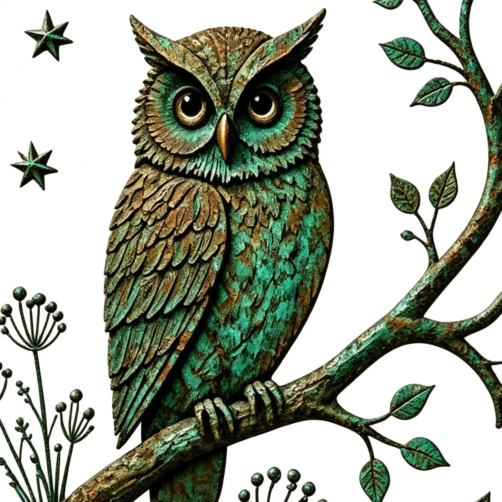 Metal Wall Art For Living Room Indoor Cresent Owl Tree Cutout Rustic Handicraft Wall Art Home Decor For Entrance Hall Study Room