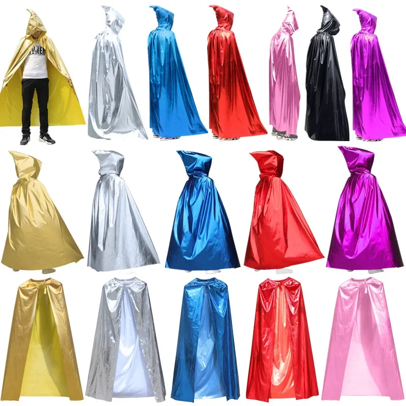 Longue Cape d'Halloween à Capuche pour Adulte et Enfant, Unisexe, Longue Faucheuse, Noir, Violet, Or, Costume de Cosplay