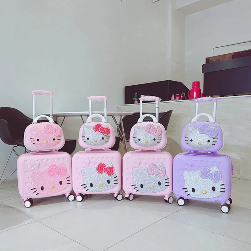 

Горячий чемодан Sanrio Hello Kitty, 16-дюймовый дорожный ящик для мамы и ребенка, розовый чехол на тележке с липким бриллиантом для девочек, студенческий посадочный чехол
