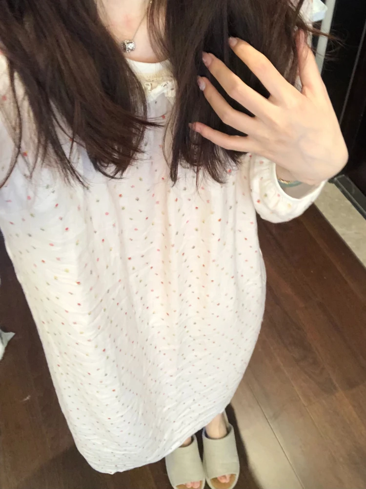 Nightgown Women Spring New Long Sleeve Lace-design Fashion Soft Loose Daily Homewear  Korean Floral Sweet Ladies Popular