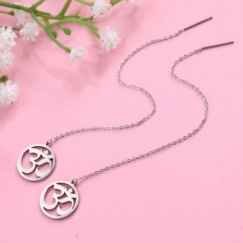 Jeshayuan Indian Buddhist Symbol Yoga Om Drop Earrings Women Stainless Steel Ear Jewelry For Valentine Gift