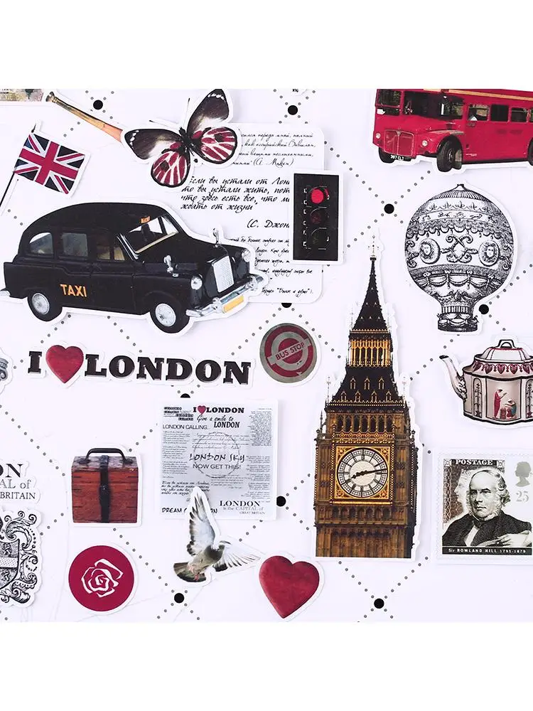 64 szt. Kreatywne śliczne Self-made London stare rzeczy naklejki do scrapbookingu/dekoracyjne naklejki/albumy ze zdjęciami DIY Craft wodoodporne — zdjęcie 2