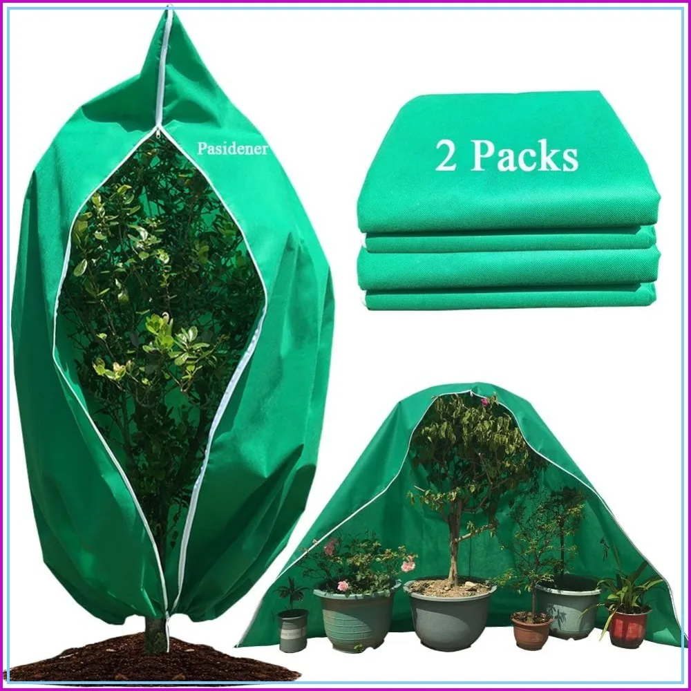 

2 Pack Plant Covers Freeze Protection 90"x75" 2.2oz Frost Cloth with Zipper Drawstring for Outdoor Trees & Shrubs