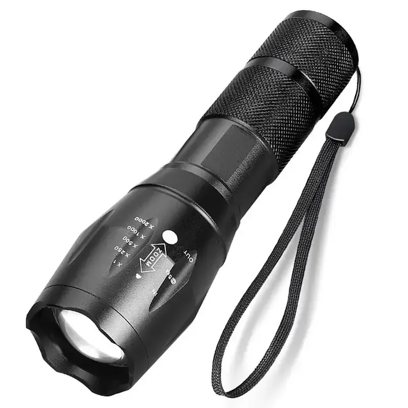 

Portable Battery Powered Zoom LED Flashlight Flash Light Torch 3 Lighting Modes Camping Lamp Defense tools Hat clip