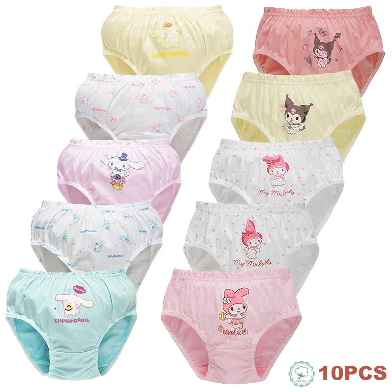 

5/10Pcs Cotton Girls Panties Cute Character Cinnamoroll Melody Kuromi Children Triangle Underwear Soft Preschool Girls Briefs