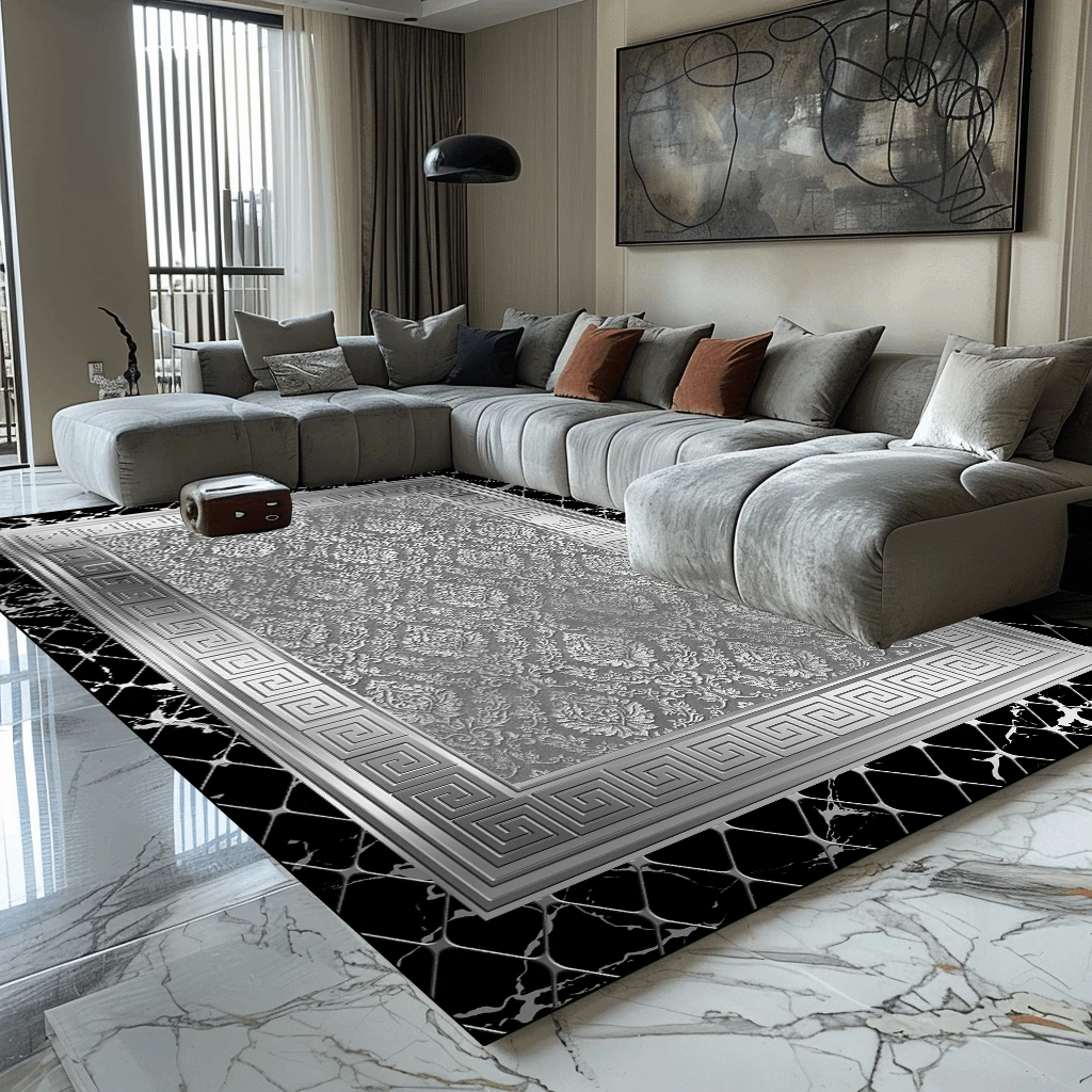 European Style Grey Carpets for Living Room Decoration Sofa Coffee Tables Area Mat Luxury Home Rugs for Bedroom Non-slip Tapis
