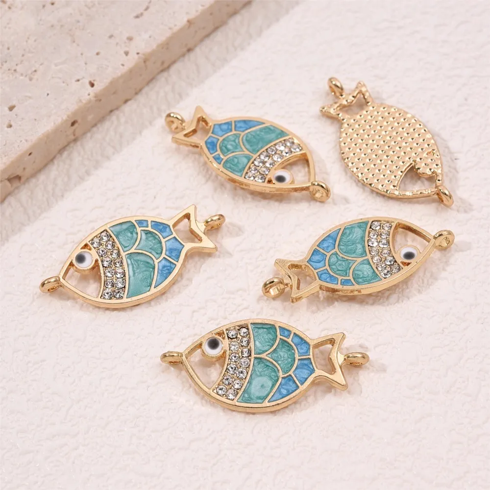 5Pcs Cute Crystal Enamel Fish Charm Pendants For DIY Handmade Necklace Earrings Bracelet  Jewelry Making Accessories Supplies