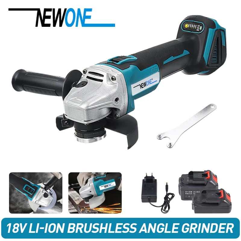 

NEWONE Brushless Angle Grinder Cutting Grinding Machine 115mm Polishing Electric Angle Grinder Power Tool For 18V Makita Batte