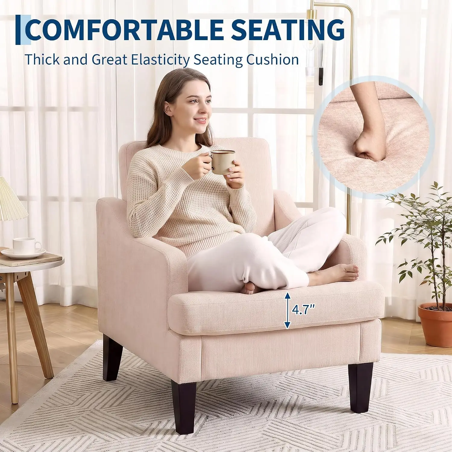 Upholstered Armchair for Living Room Bedroom, Modern Single Sofa Seat, Pink, 2Pcs, Customized