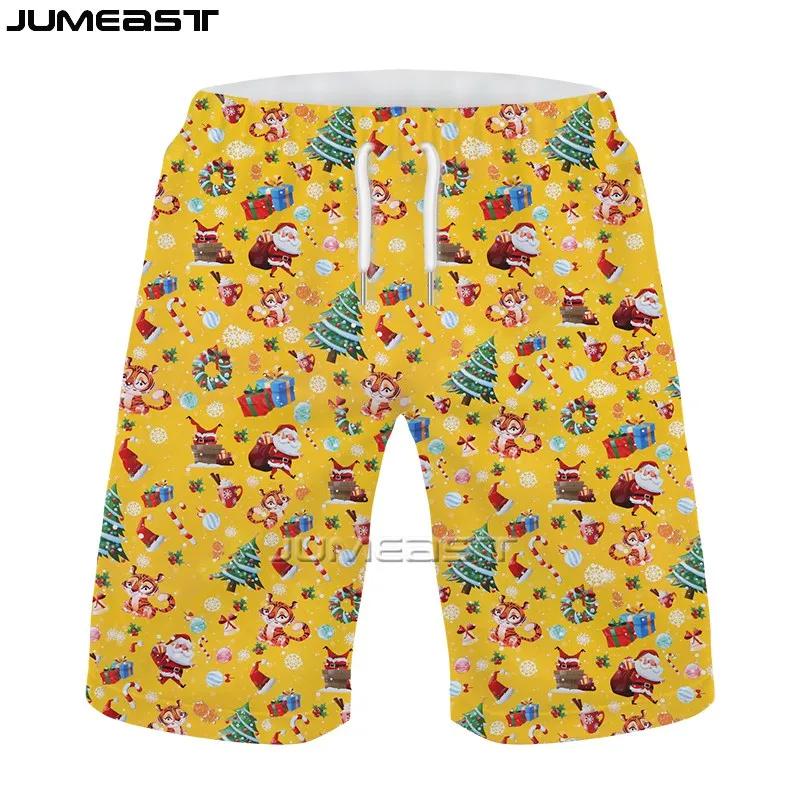 Jumeast Nieuwe Zomer Heren Strandshort 3d Bedrukte Kerstman Dames Casual Board Joggingbroek Hiphop Vrolijk Kerstfeest Korte Broek