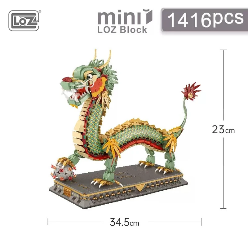 LOZ 1416pcs Chinese Dragon Model Building Blocks Creative Mini Decoration Bricks Animal Puzzle Toys With Base Kids Adults Gifts