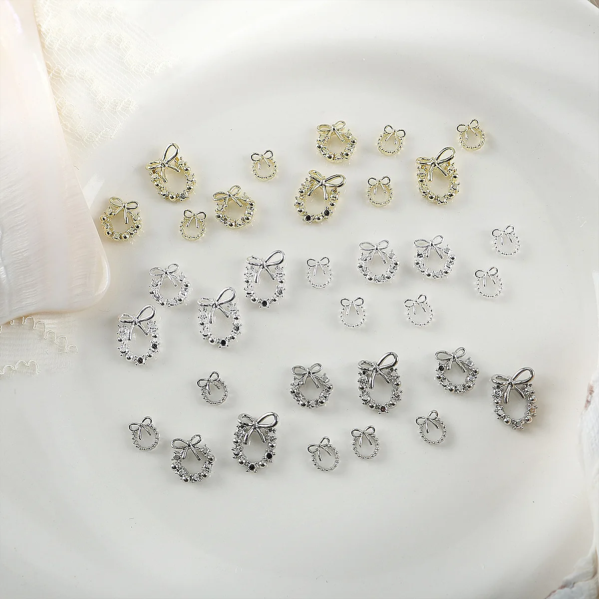 20PCS 3D Metal Nail Art Bow Wreath Frame Charms Garland Accessories For Christmas Nails Decoration Design Manicure Supplies Tool