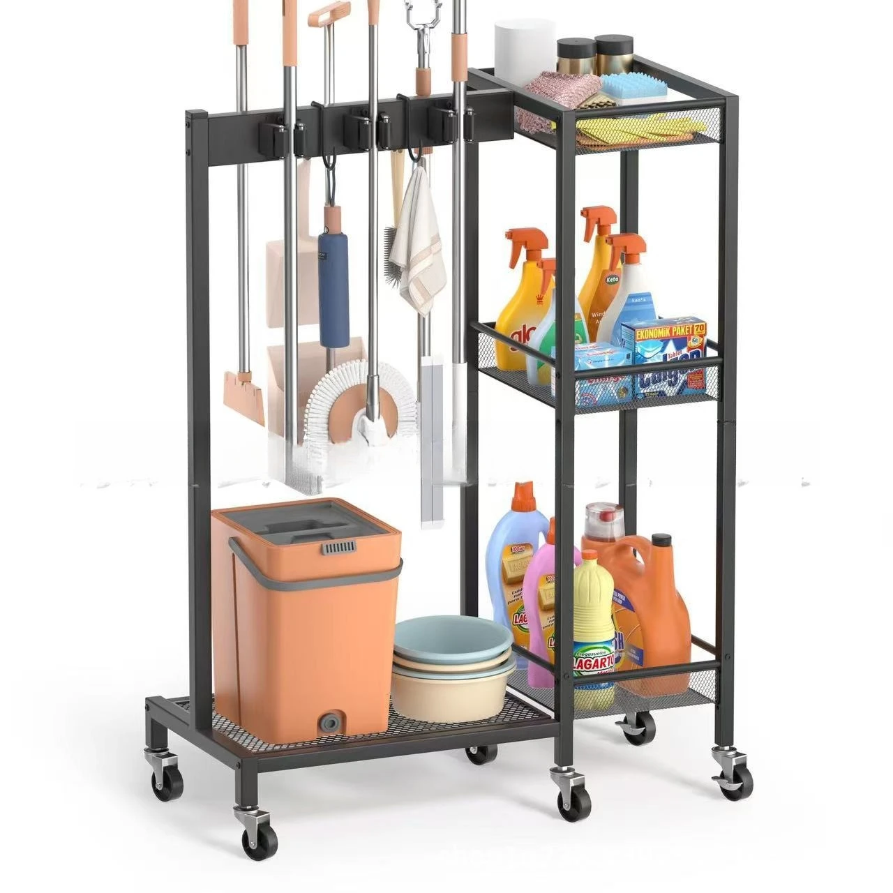 Cross-border indoor cleaning tool rack garage organization broom mop storage rack subway art multi-layer storage rack