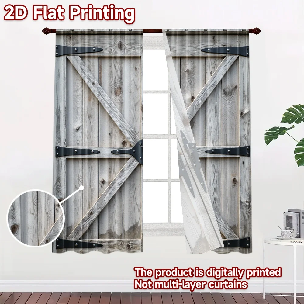 2D flat 2pcs Curtain French Romantic Style Rustic Barn Doors Digitally printed polyester, colorfast Birthday Party for New Year