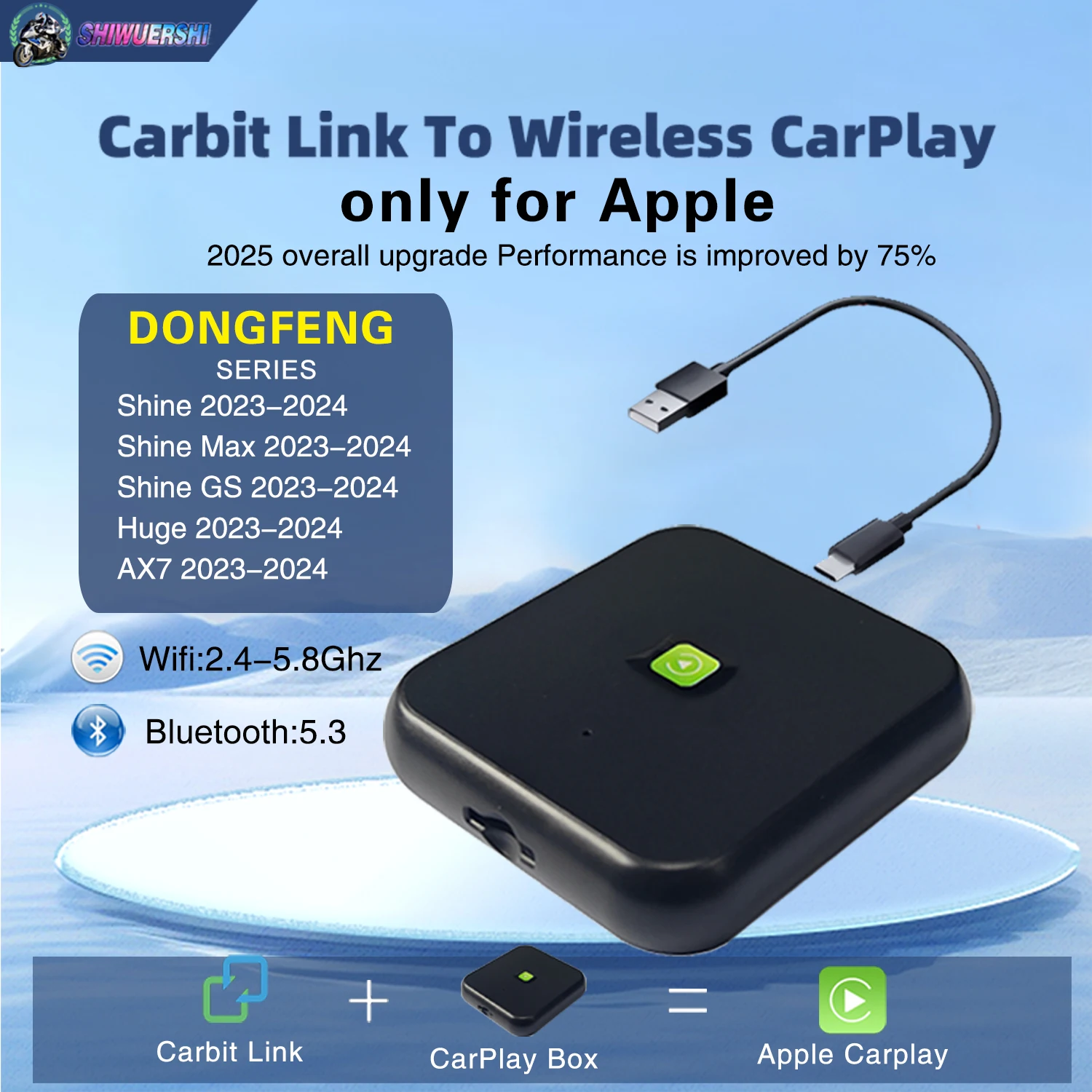 

SHIWUERSHI Dongfeng Aeolus Shine GS Max Huge Mage 2023-2024 Smartlink phonelink EasyConnection CarbitLink to wireless carplay