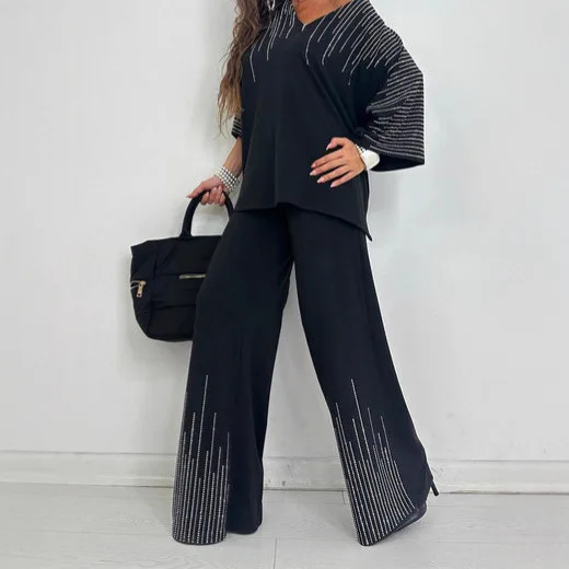 Vêtements pour femmes européens et américains, amples et décontractés, noirs, ensemble de poinçonnage, ensemble de 2 pièces, nouvelle collection automne et hiver