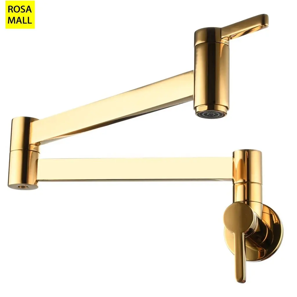 Kitchen Faucet Tap Wall Mount Pot Filler Faucet Brass 360 Rotatable Folding Handles Single Cold Water Tap Grifos De Cocina