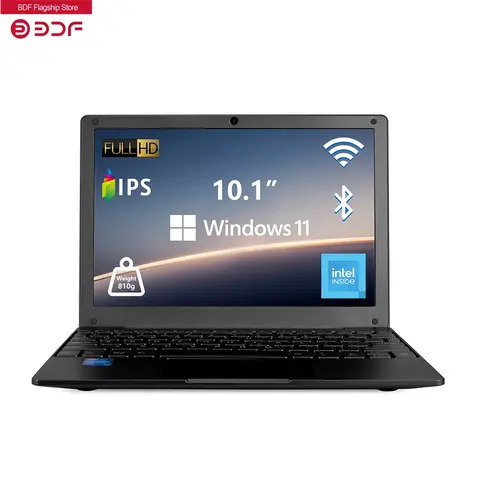10,1 inch computerlaptop Windows 11 OS vooraf geïnstalleerd Quad Core 8GB + 128GB netbook HDMI webcam kantoor (zwart)