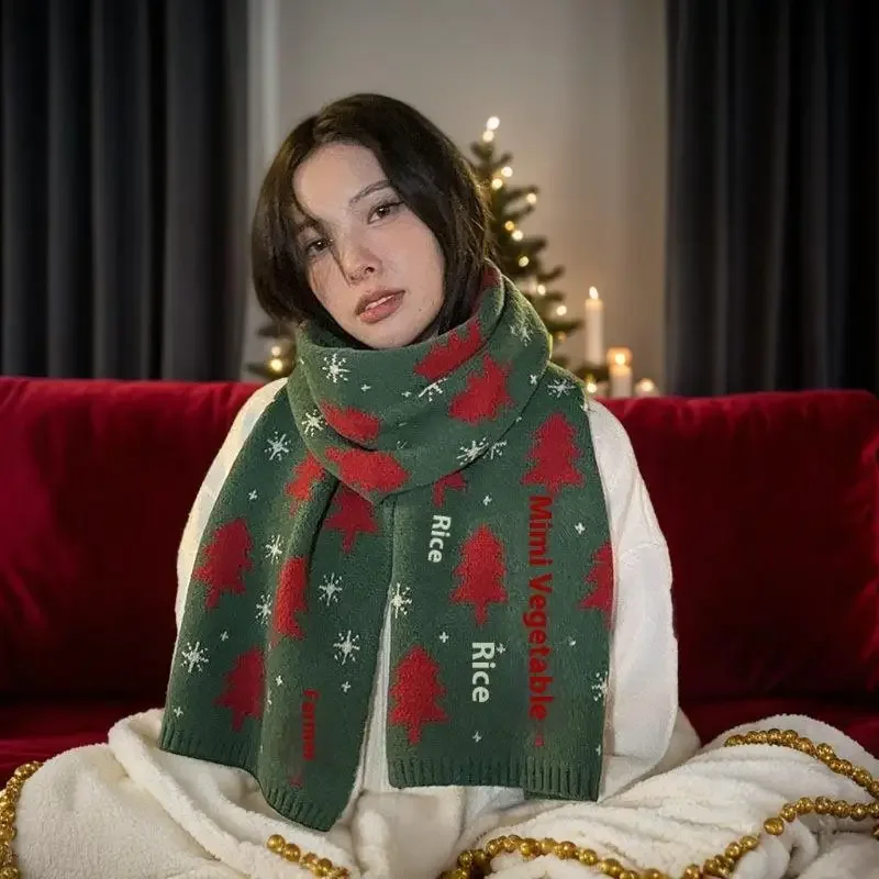 Stilvoller roter Damenschal mit Weihnachtsbaum-Aufdruck, vielseitiger grüner Nackenschutz für Herbst und Winter, tolles Weihnachtsgeschenk