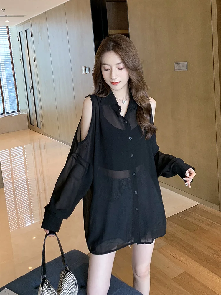 

plus Size UV Protection Clothing Spring Summer Bubble Sve Transparent Design Loose Fit Versatile Mid-Length irt