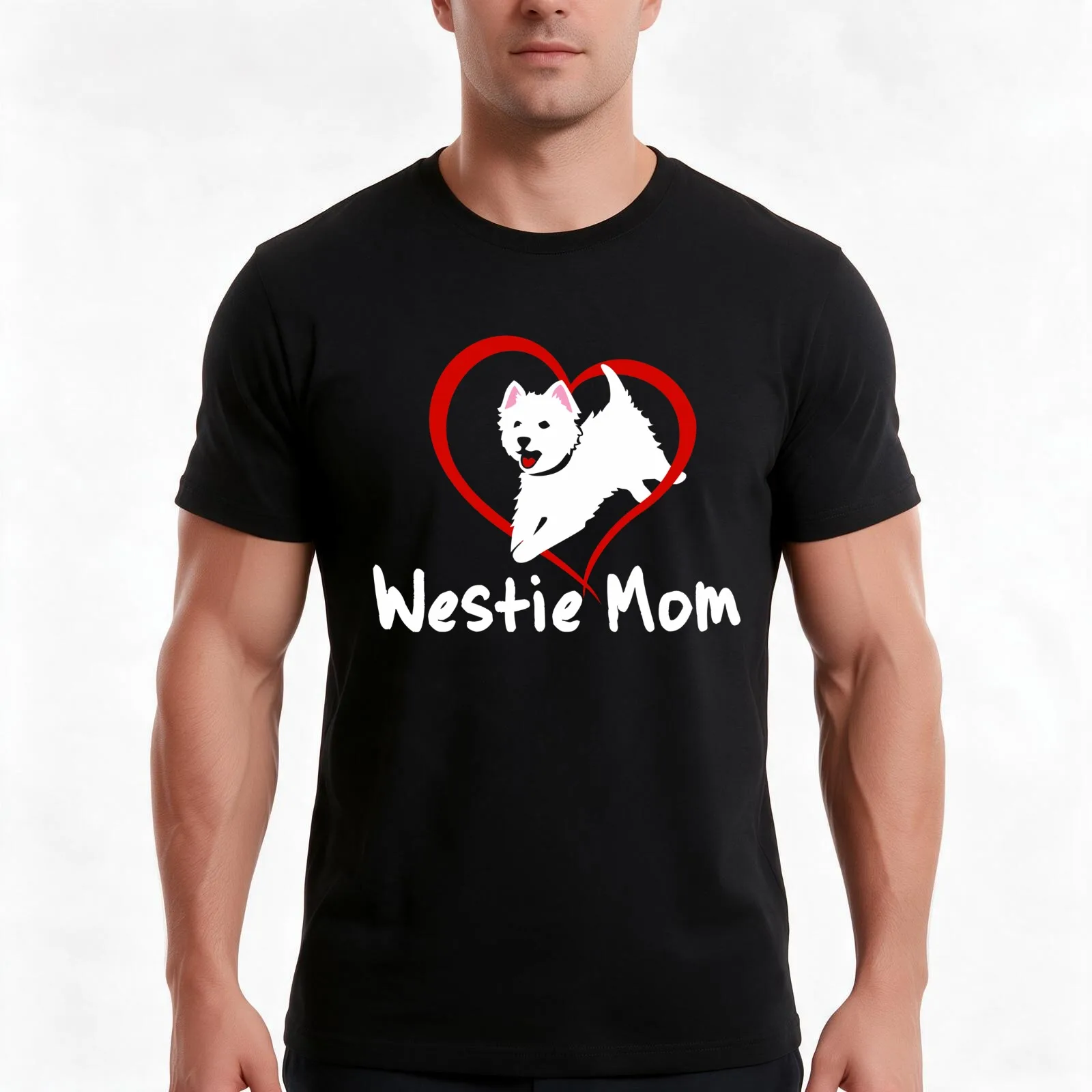 Westie Mom | Jumping West Highland White Terrier | NickerStickers? Custom Designs T-Shirt, Summer Casual Cotton Tee, 100% Cotton