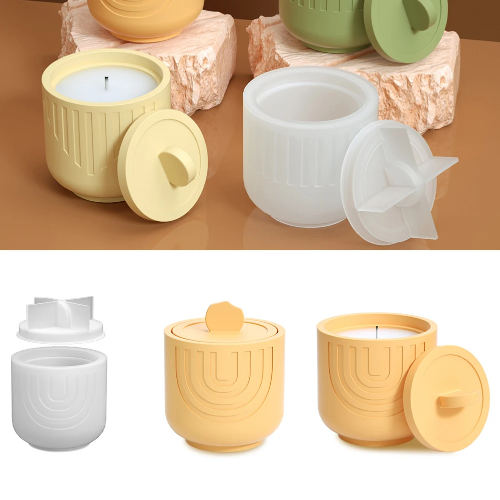 Candle Jar Molds Striped Round Pot Molds Candle Vessels With Lids Container Molds For Candlelight Dinner Home Decoration