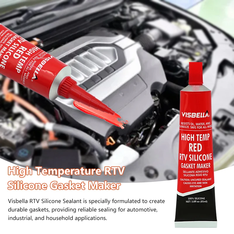 Visbella Red Motor Engine Joint Paste Multifunctional Liquid Gasket High Temp RTV Silicone Waterproof Sealer Gasket Maker