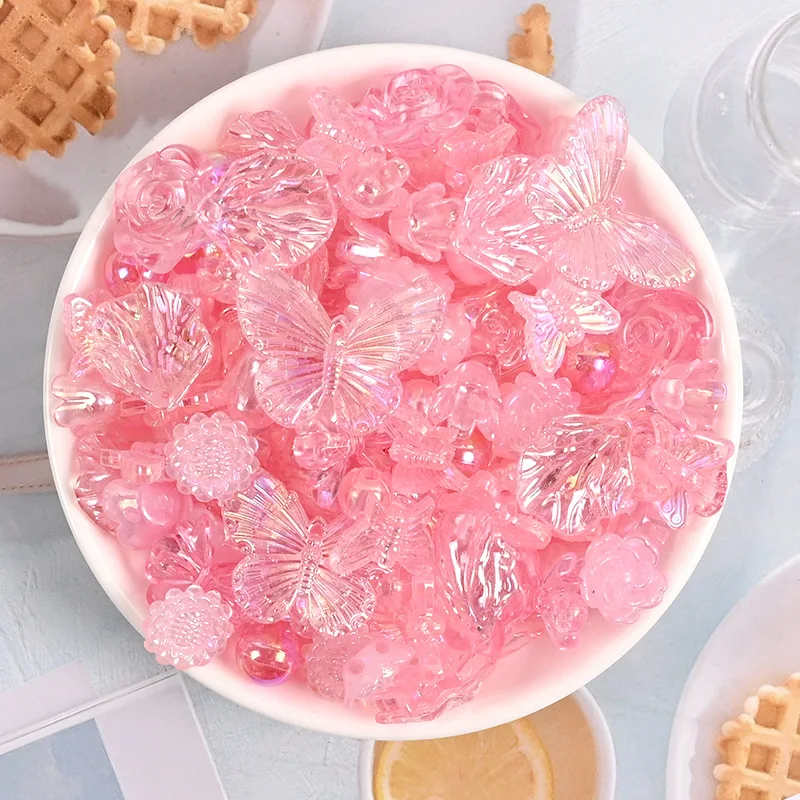 혼합 아크릴 진주 하트 꽃 활 나비 플랫백 참 비즈, DIY 웨딩 장식 공예 재료, 50g/팩