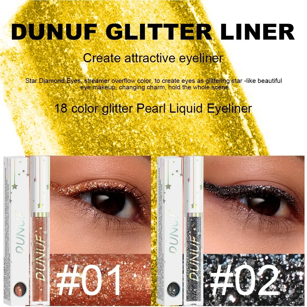 DUNUF White Gold Glitter Eyeshadow for Easy To Wear Waterproof Liquid Sequin Eyeliner Pen Beauty Eye Liner Makeup Tools