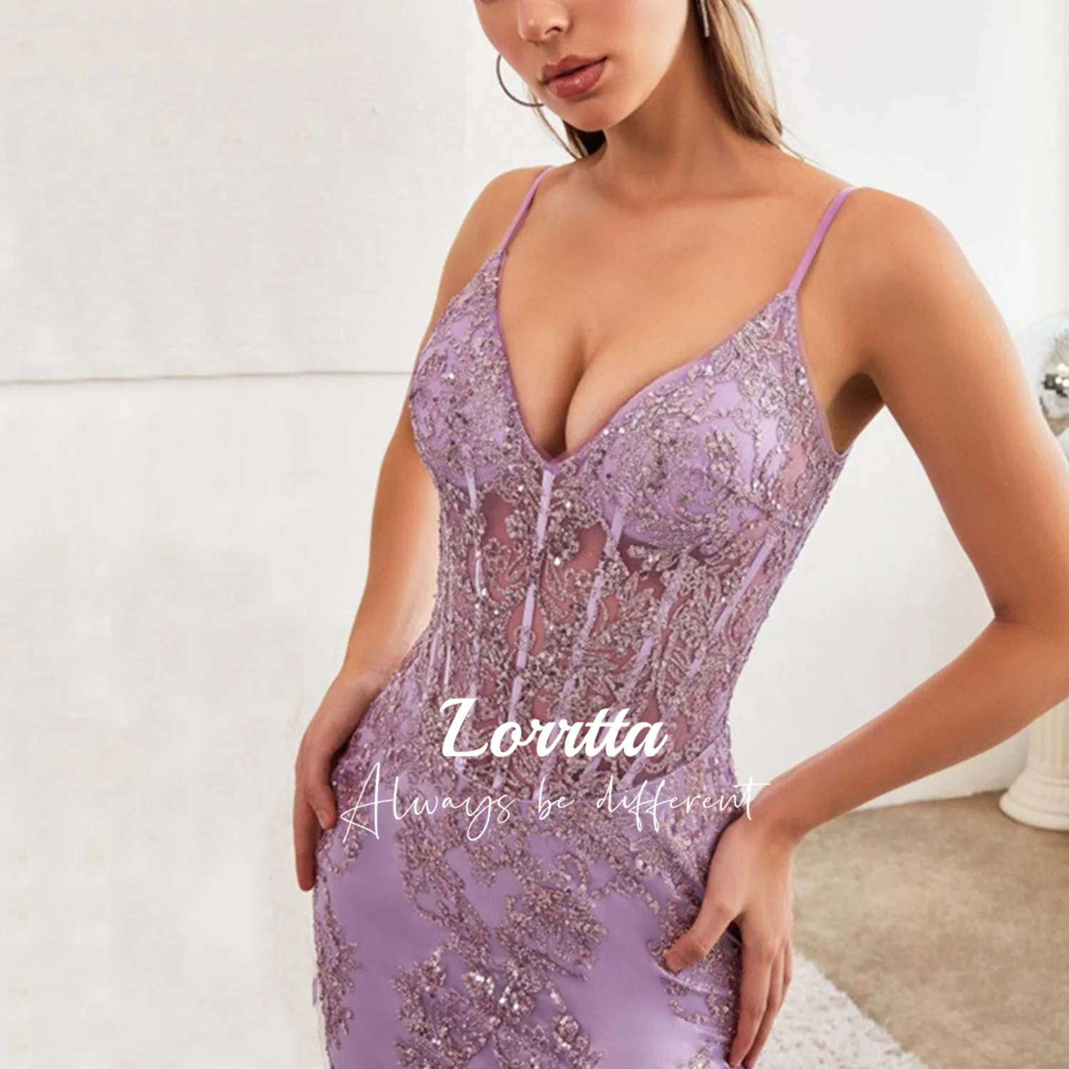 Lorrtta-Vestidos femininos com lantejoulas sem costas, até o chão, cinta de espaguete, sereia, elegante, luxo, baile de formatura, festa, ocasião formal